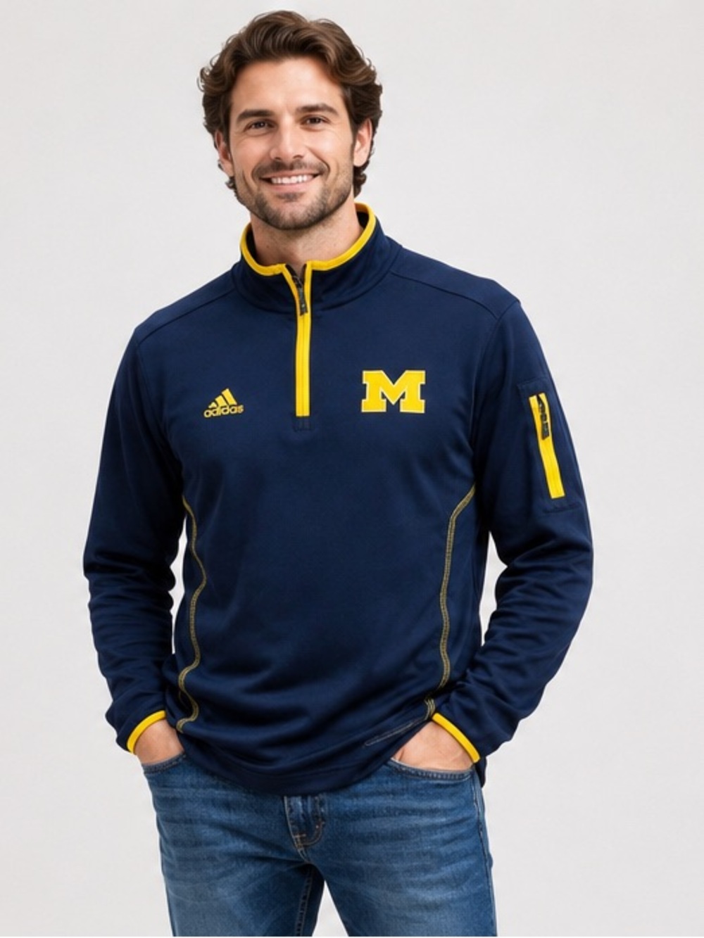 Adidas Michigan Wolverines Quarter Zip Pullover Navy Maize Men’s Small